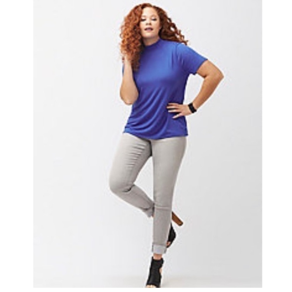 Lane Bryant Mock Neck Blue Short Sleeve Top NWT 26 28 Modal Blouse Shirt